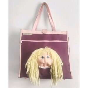 Vintage Cabbage Patch Kids Doll Head Satchel Bag Tote Handbag Purple 1983 Canvas